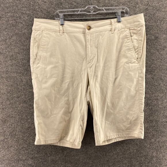 Loft Shorts Women 16 Beige High Rise Flat Front Bermuda Pockets Cotton Casual - Picture 1 of 8